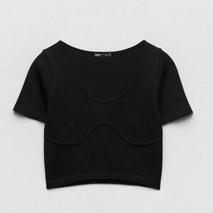 ZARA NWT SEAMLESS LIMITLESS CONTOUR BLACK CROP TOP T-SHIRT